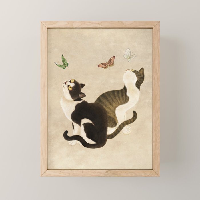 Minhwa: cats & butterflies (Korean traditional/folk art) Mini Art Print Gallery Image 1