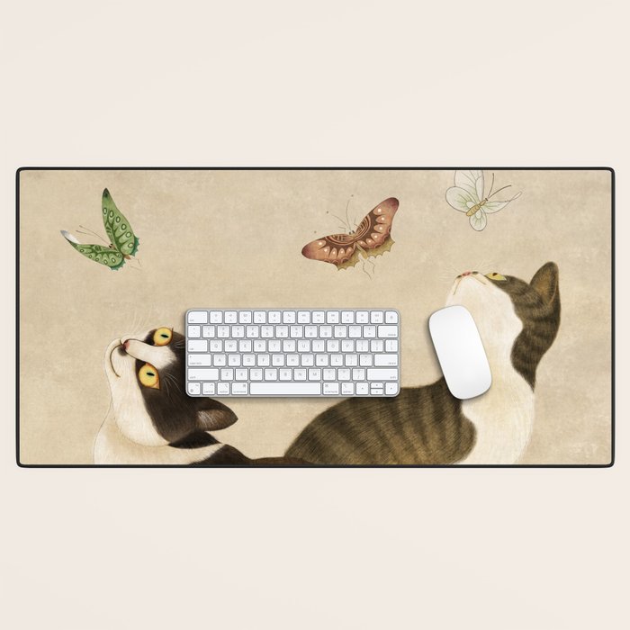 Minhwa: cats & butterflies (Korean traditional/folk art) Desk Mat Gallery Image 1