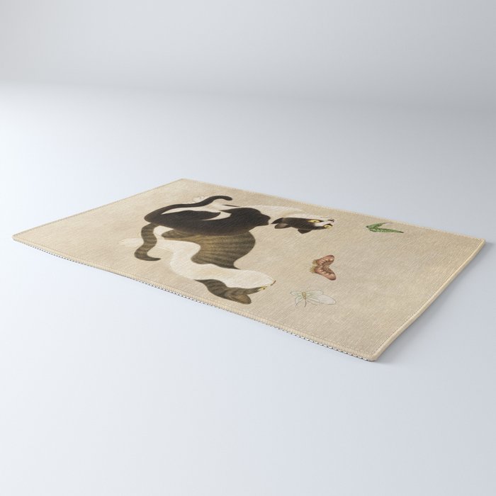 Minhwa: cats & butterflies (Korean traditional/folk art) Rug Gallery Image 3