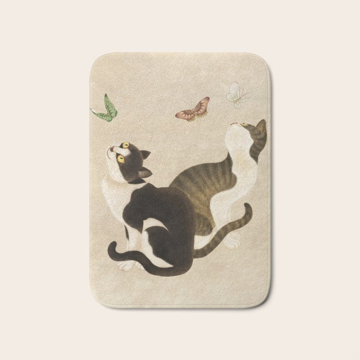 Minhwa: cats & butterflies (Korean traditional/folk art) Bath Mat Gallery Image 1
