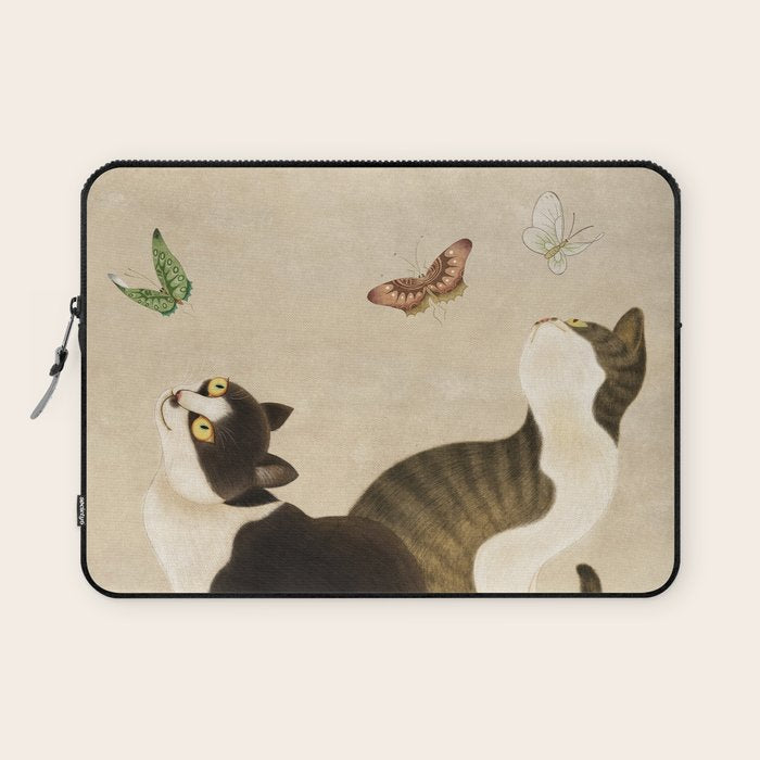 Minhwa: cats & butterflies (Korean traditional/folk art) Laptop Sleeve Gallery Image 1