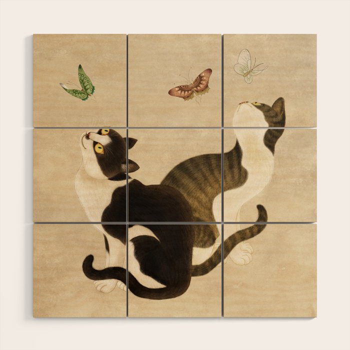 Minhwa: cats & butterflies (Korean traditional/folk art) Wood Wall Art Gallery Image 1