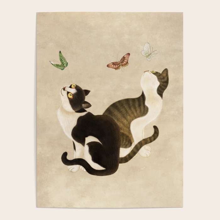 Minhwa: cats & butterflies (Korean traditional/folk art) Poster Gallery Image 1