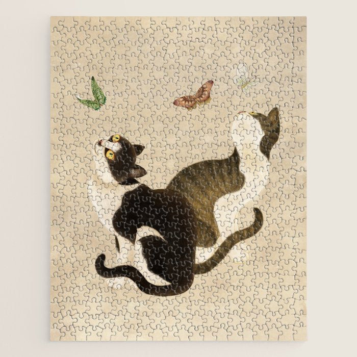 Minhwa: cats & butterflies (Korean traditional/folk art) Jigsaw Puzzle Gallery Image 1