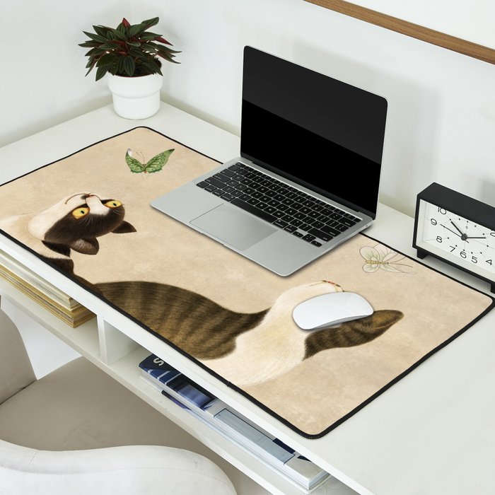 Minhwa: cats & butterflies (Korean traditional/folk art) Desk Mat Gallery Image 2