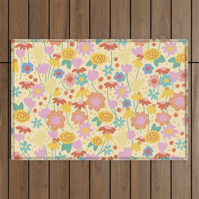 Floral pattern cream Outdoor Rug Gallery Image 1