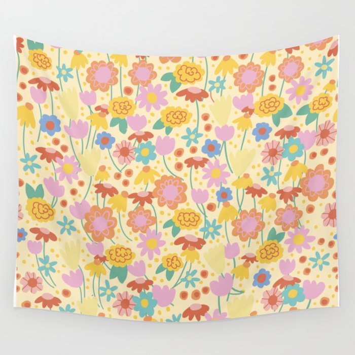Floral pattern cream Wall Tapestry Gallery Image 1