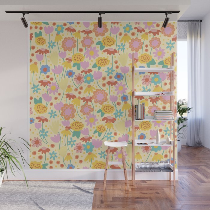 Floral pattern cream Wall Mural Gallery Image 1