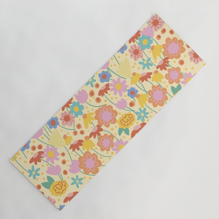 Floral pattern cream Yoga Mat Gallery Image 1