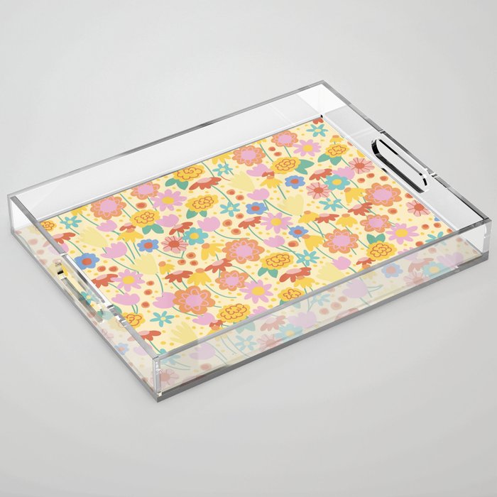 Floral pattern cream Acrylic Tray Gallery Image 1