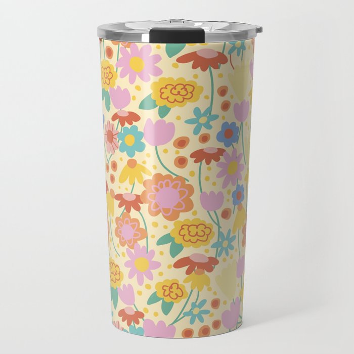 Floral pattern cream Travel Mug Gallery Image 1