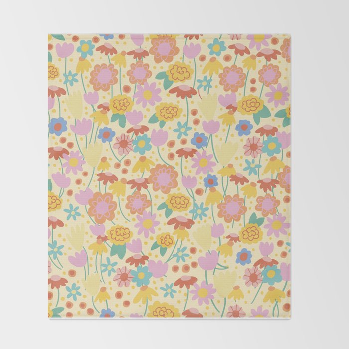 Floral pattern cream Throw Blanket Gallery Image 2