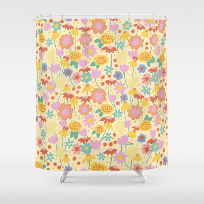 Floral pattern cream Shower Curtain Gallery Image 1