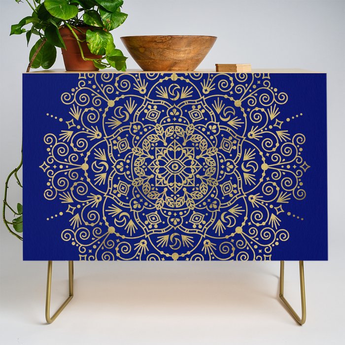 Moroccan Mandala - Gold Ink on Navy Credenza Gallery Image 1