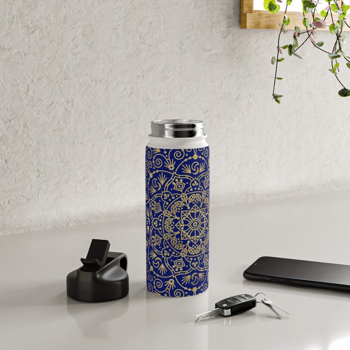 Moroccan Mandala - Gold Ink on Navy Water Bottle Gallery Image 5