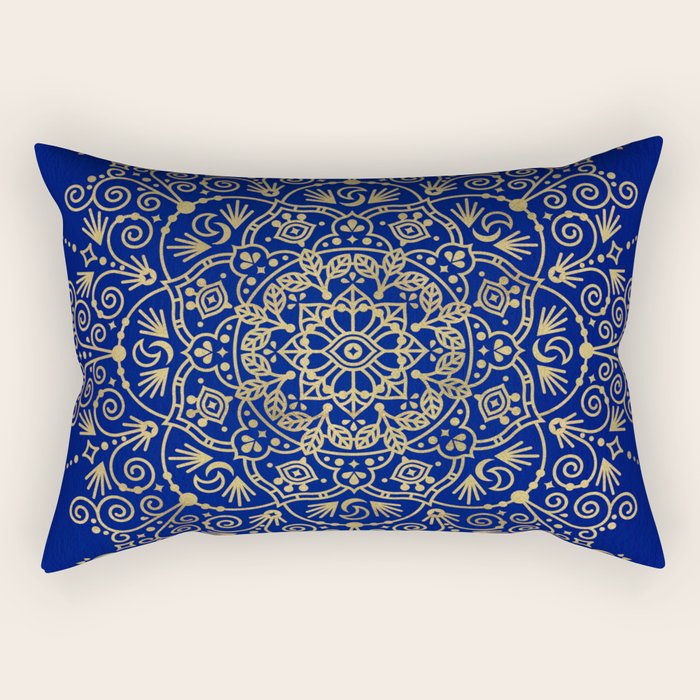 Moroccan Mandala - Gold Ink on Navy Rectangular Pillow Gallery Image 1
