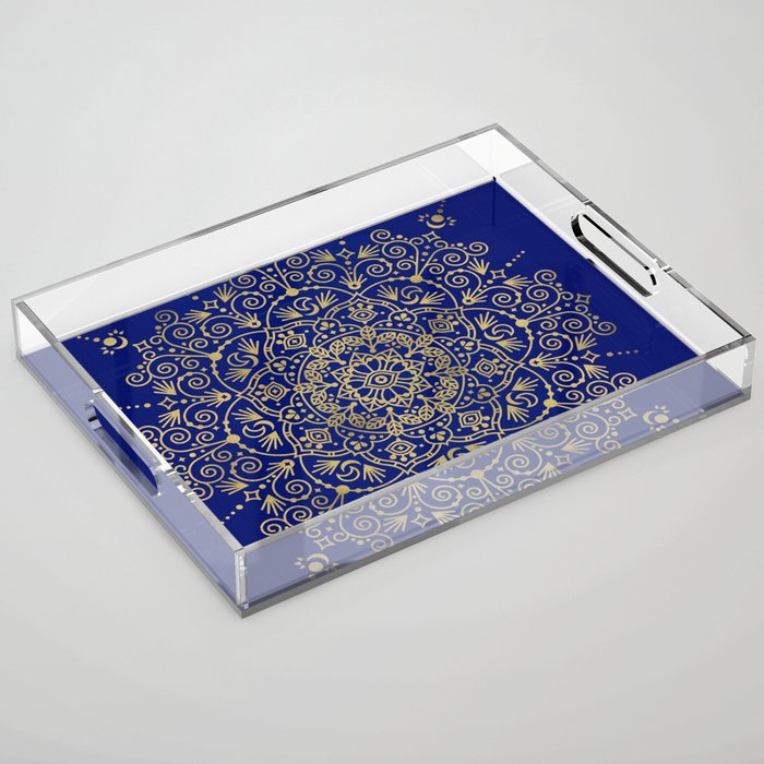 Moroccan Mandala - Gold Ink on Navy Acrylic Tray Gallery Image 1