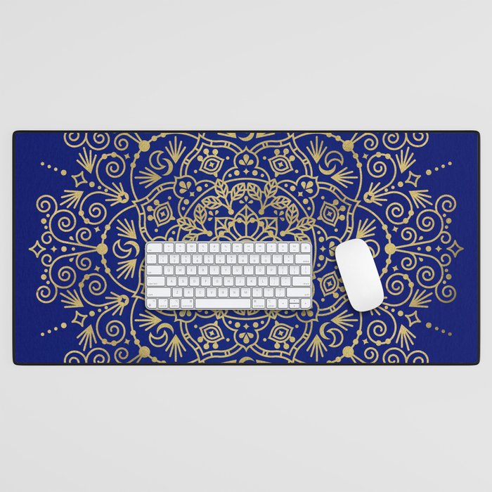 Moroccan Mandala - Gold Ink on Navy Desk Mat Gallery Image 1