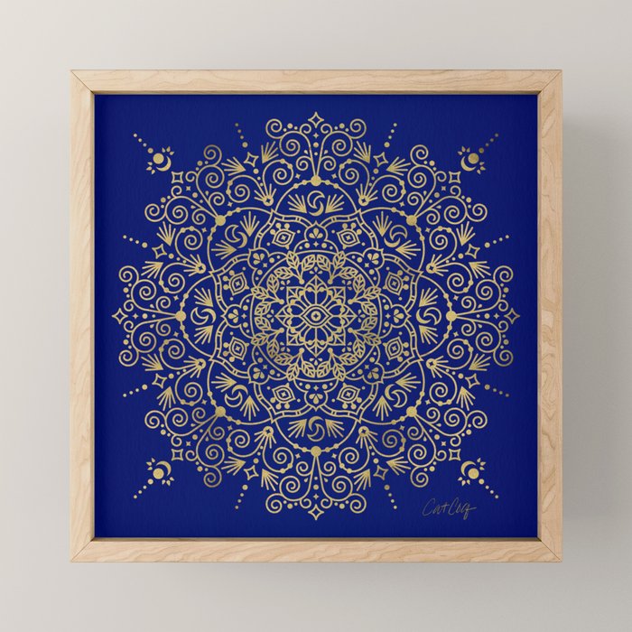Moroccan Mandala - Gold Ink on Navy Mini Art Print Gallery Image 1