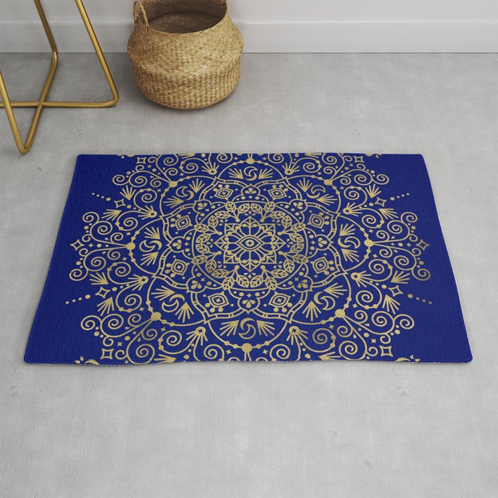 Moroccan Mandala - Gold Ink on Navy Rug Gallery Image 1