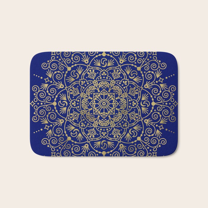 Moroccan Mandala - Gold Ink on Navy Bath Mat Gallery Image 1
