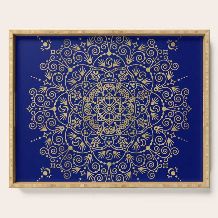 Moroccan Mandala - Gold Ink on Navy Serving Tray Gallery Image 1