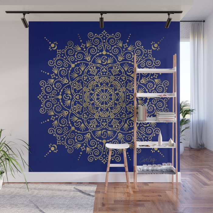 Moroccan Mandala - Gold Ink on Navy Wall Mural Gallery Image 1