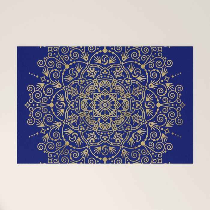 Moroccan Mandala - Gold Ink on Navy Welcome Mat Gallery Image 1