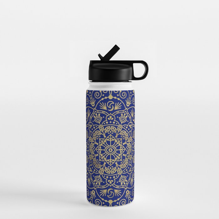 Moroccan Mandala - Gold Ink on Navy Water Bottle Gallery Image 1