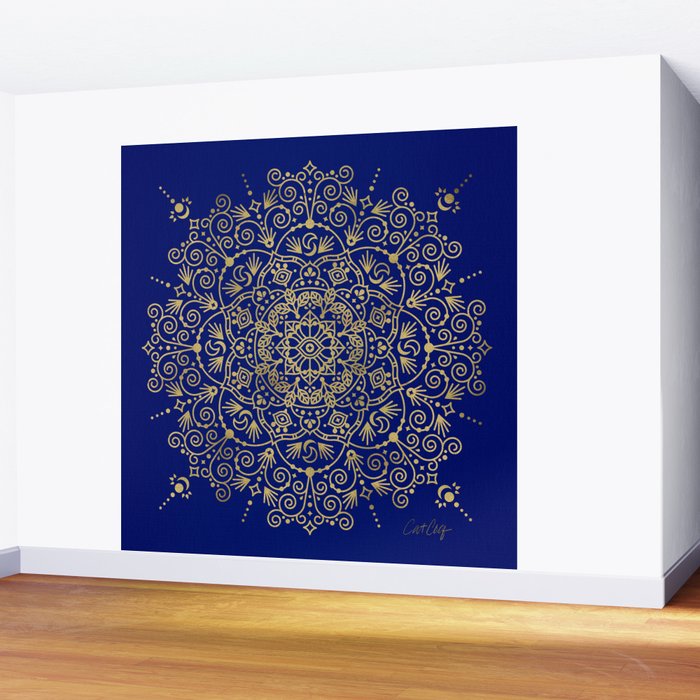 Moroccan Mandala - Gold Ink on Navy Wall Mural Gallery Image 2