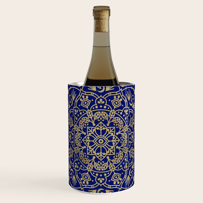 Moroccan Mandala - Gold Ink on Navy Wine Chiller Gallery Image 1