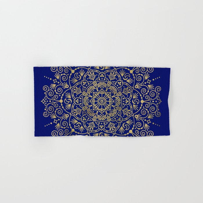 Moroccan Mandala - Gold Ink on Navy Bath Towel Gallery Image 1