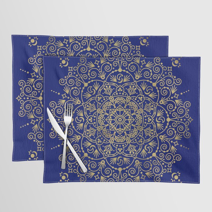 Moroccan Mandala - Gold Ink on Navy Placemat Gallery Image 1
