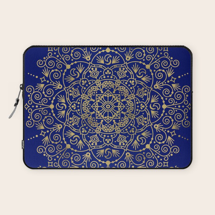 Moroccan Mandala - Gold Ink on Navy Laptop Sleeve Gallery Image 1