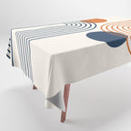 Mid Century Modern Geometric 199.2 in Navy Blue Orange Tablecloth Gallery Image 1