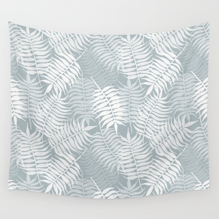 Palm leaves . Coastal blue Wall Tapestry Gallery Image 1