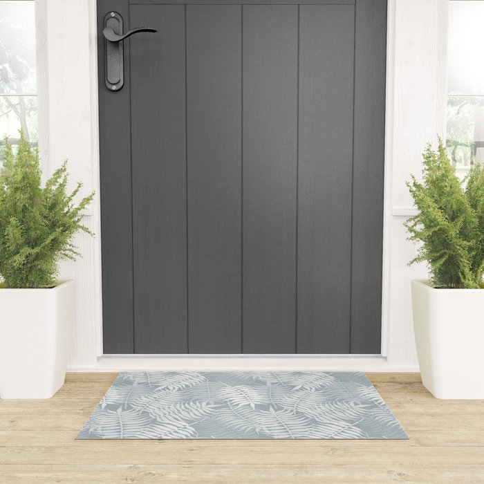 Palm leaves . Coastal blue Welcome Mat Gallery Image 3