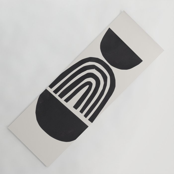 Black & White Minimalist Mid Century Paper collage Funky Black Ink Tribal Geometric by Ejaaz Haniff Yoga Mat Gallery Image 1