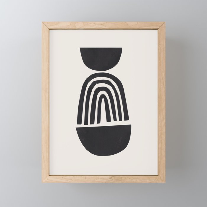 Black & White Minimalist Mid Century Paper collage Funky Black Ink Tribal Geometric by Ejaaz Haniff Mini Art Print Gallery Image 1