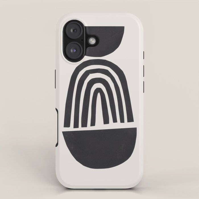 Black & White Minimalist Mid Century Paper collage Funky Black Ink Tribal Geometric by Ejaaz Haniff iPhone Case Gallery Image 1