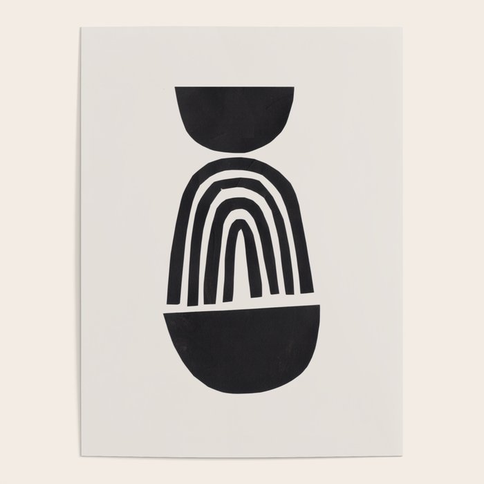 Black & White Minimalist Mid Century Paper collage Funky Black Ink Tribal Geometric by Ejaaz Haniff Poster Gallery Image 4
