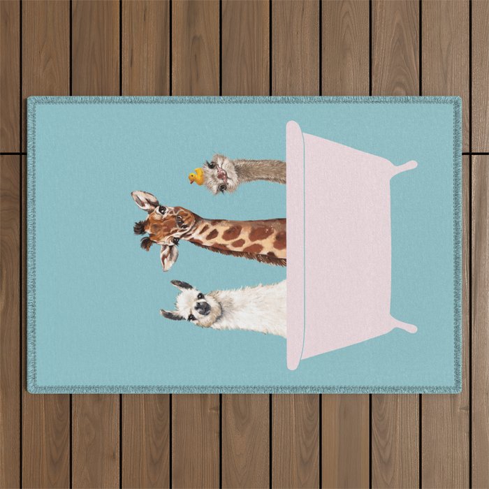 Playful Gangs in Bathtub Blue Outdoor Rug Gallery Image 1