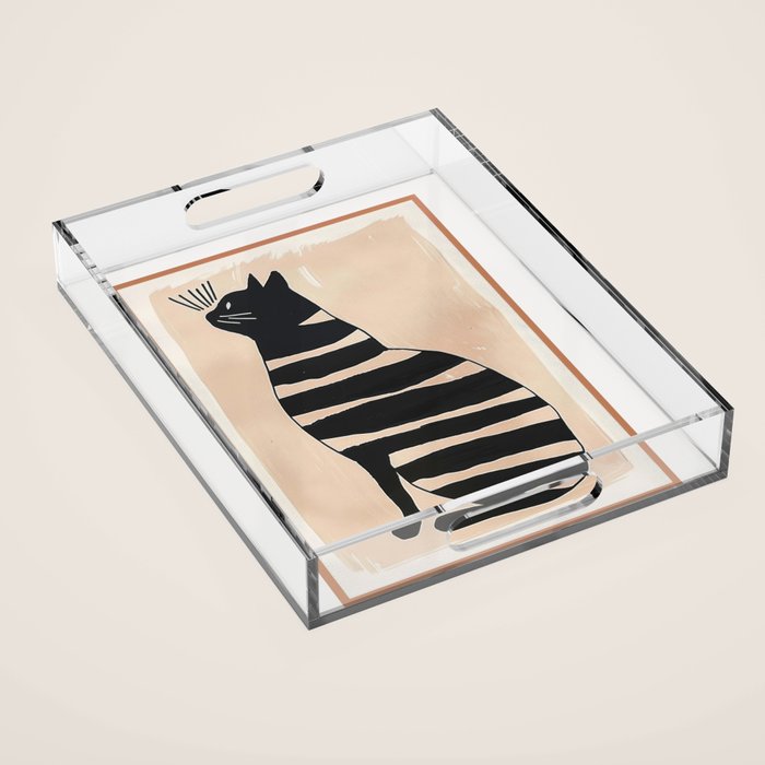 Black Cat with Bold Stripes Acrylic Tray Gallery Image 1