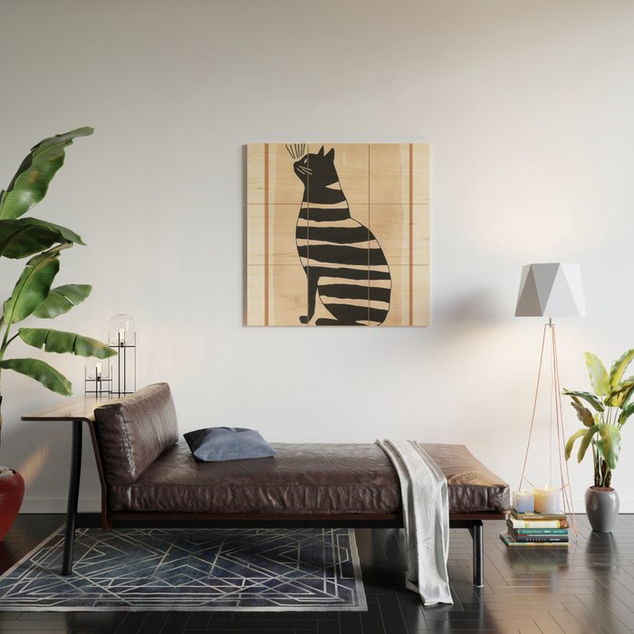 Black Cat with Bold Stripes Wood Wall Art Gallery Image 2