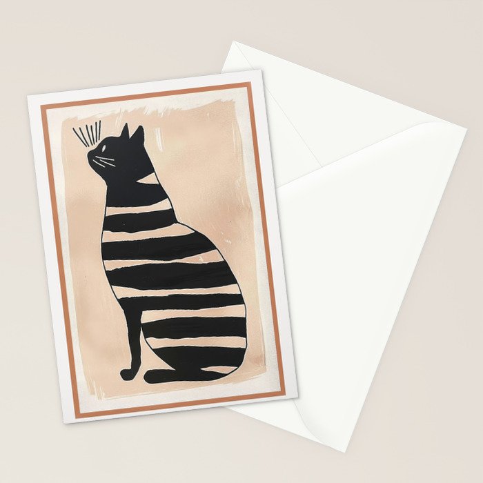 Black Cat with Bold Stripes Stationery Card Gallery Image 2