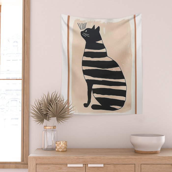 Black Cat with Bold Stripes Wall Tapestry Gallery Image 2