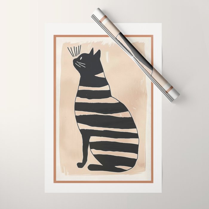 Black Cat with Bold Stripes Wrapping Paper Gallery Image 1