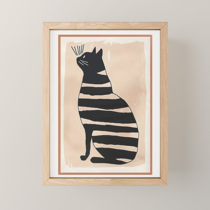 Black Cat with Bold Stripes Mini Art Print Gallery Image 1