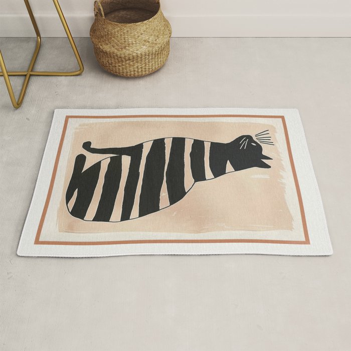 Black Cat with Bold Stripes Rug Gallery Image 1
