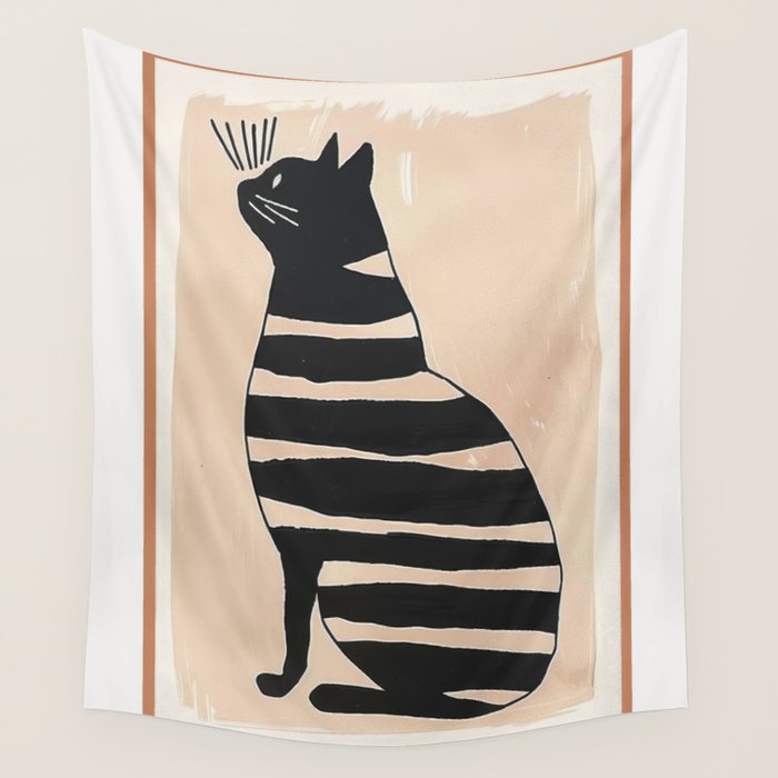 Black Cat with Bold Stripes Wall Tapestry Gallery Image 4